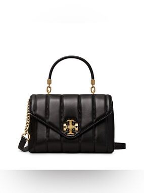 Tory Burch Kira Sm Leather Satchel. Black/Gold.
